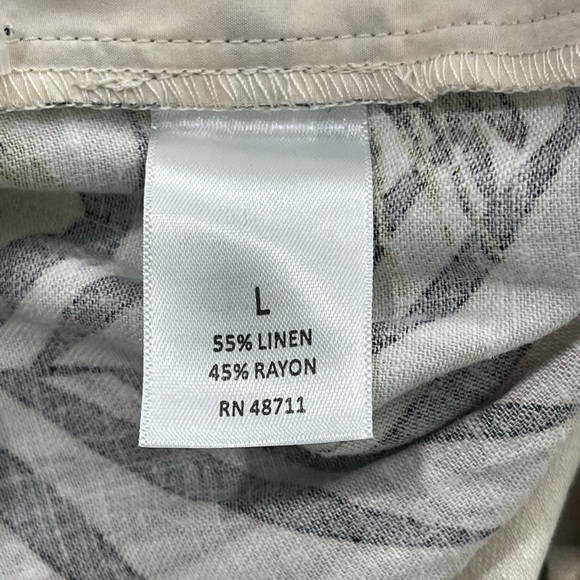 Ophelia Roe Linen Blend Pants Tropical Prints Wide Leg Crop Cream Size L - Picture 9 of 14